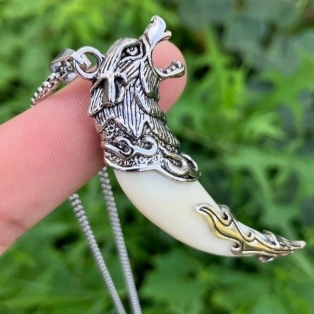 Wolf Pendant Necklace with Tooth Design